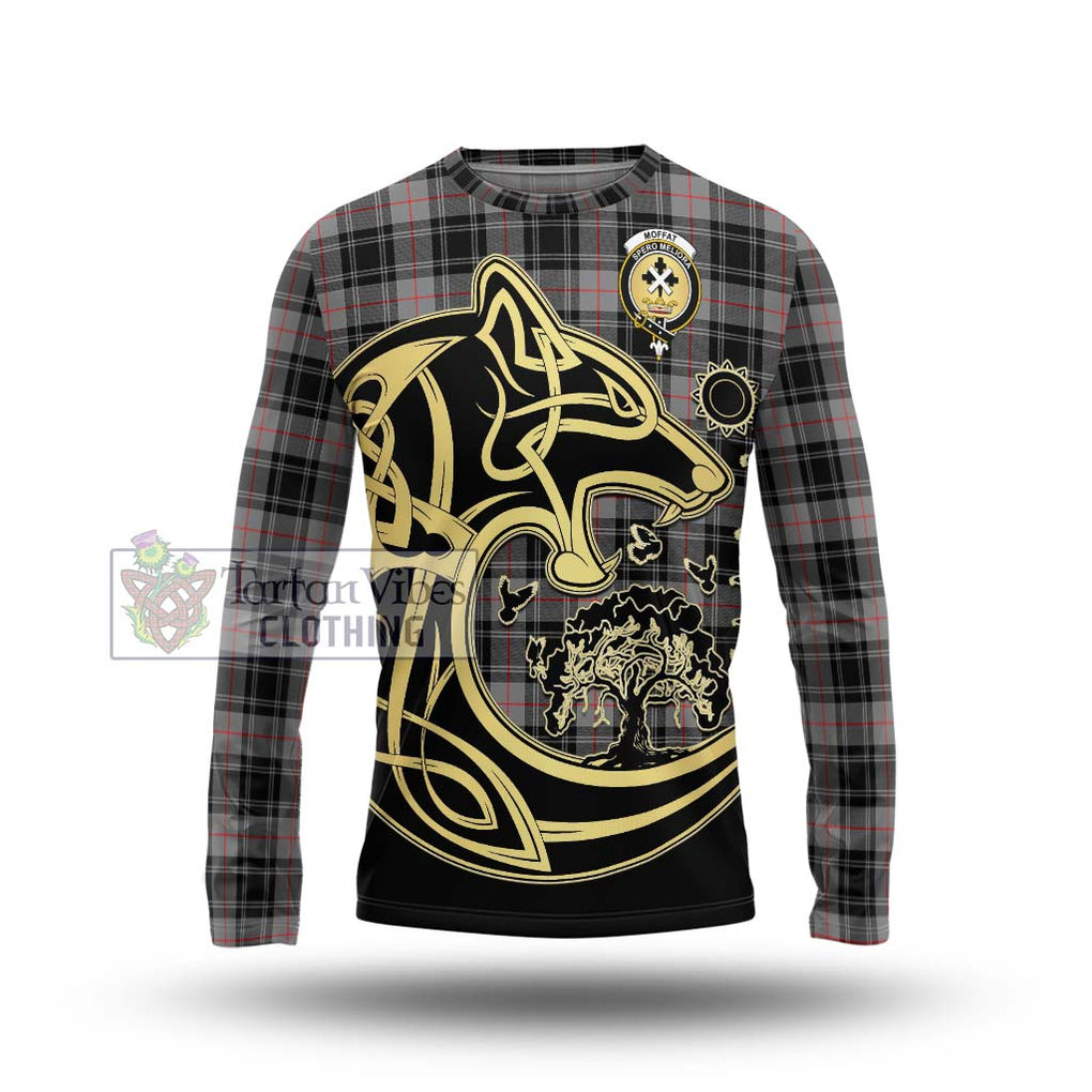 Moffat Tartan Long Sleeve T-Shirt with Family Crest Celtic Wolf Style Unisex - Tartan Vibes Clothing