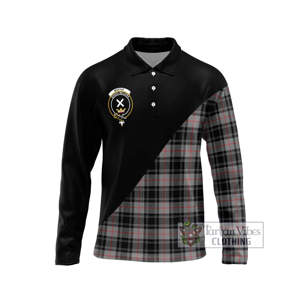 Moffat Tartan Long Sleeve Polo Shirt with Family Crest and Military Logo Style Unisex - Tartanvibesclothing Shop