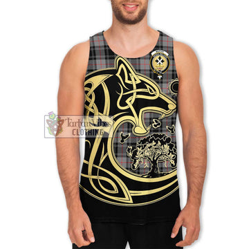 Moffat Tartan Men's Tank Top with Family Crest Celtic Wolf Style