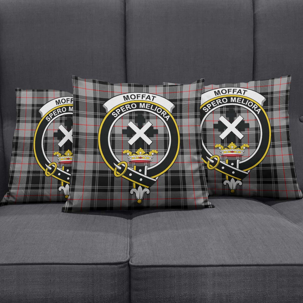 Moffat Modern Tartan Pillow Cover with Family Crest Square Pillow Cover - Tartanvibesclothing