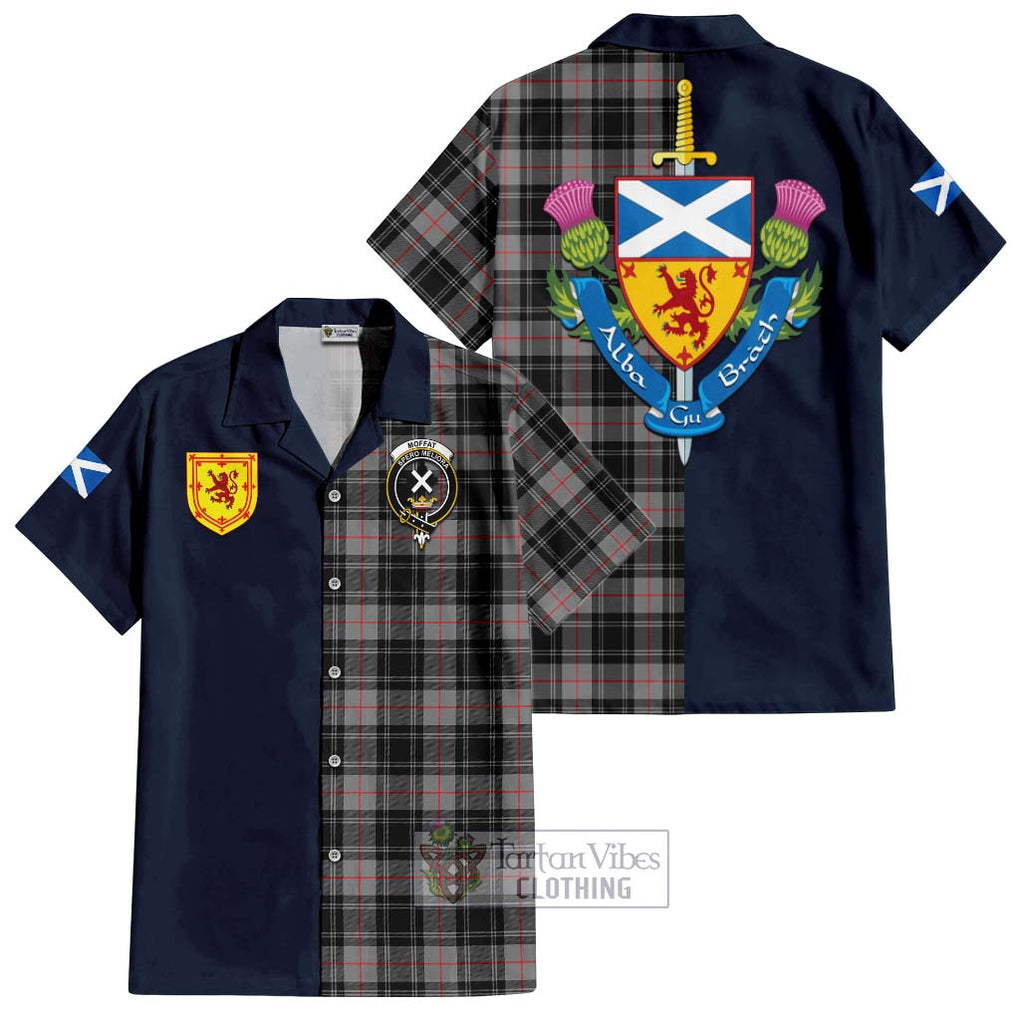 Tartan Vibes Clothing Moffat Modern Tartan Short Sleeve Button Shirt with Scottish Lion Royal Arm Half Style