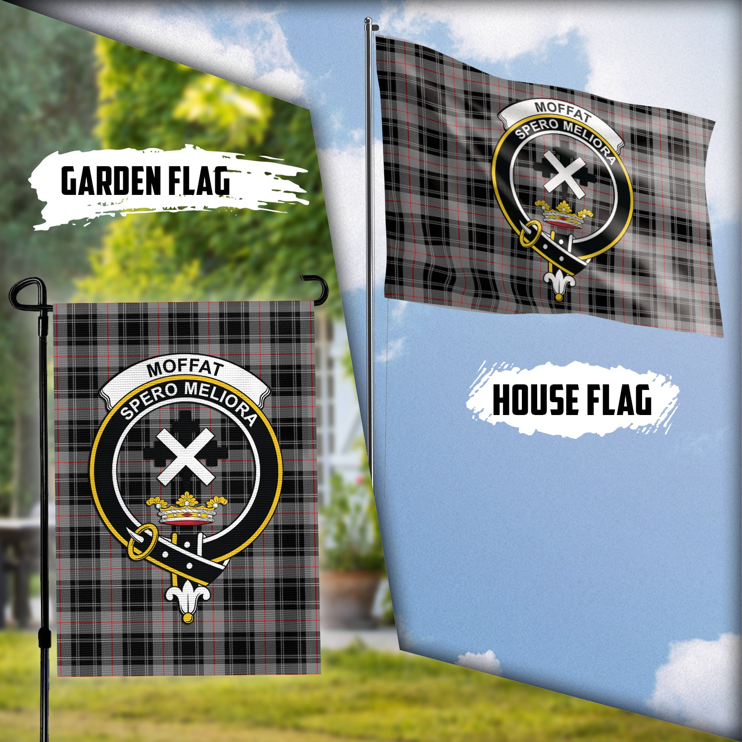 Moffat Tartan Flag with Family Crest Garden Flag (Vertical) - Tartan Vibes Clothing