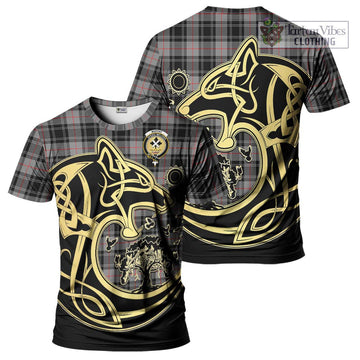 Moffat Tartan T-Shirt with Family Crest Celtic Wolf Style