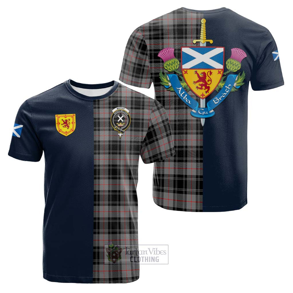 Tartan Vibes Clothing Moffat Modern Tartan Cotton T-shirt with Scottish Lion Royal Arm Half Style