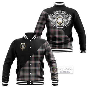 Moffat Tartan Baseball Jacket with Family Crest and Military Logo Style