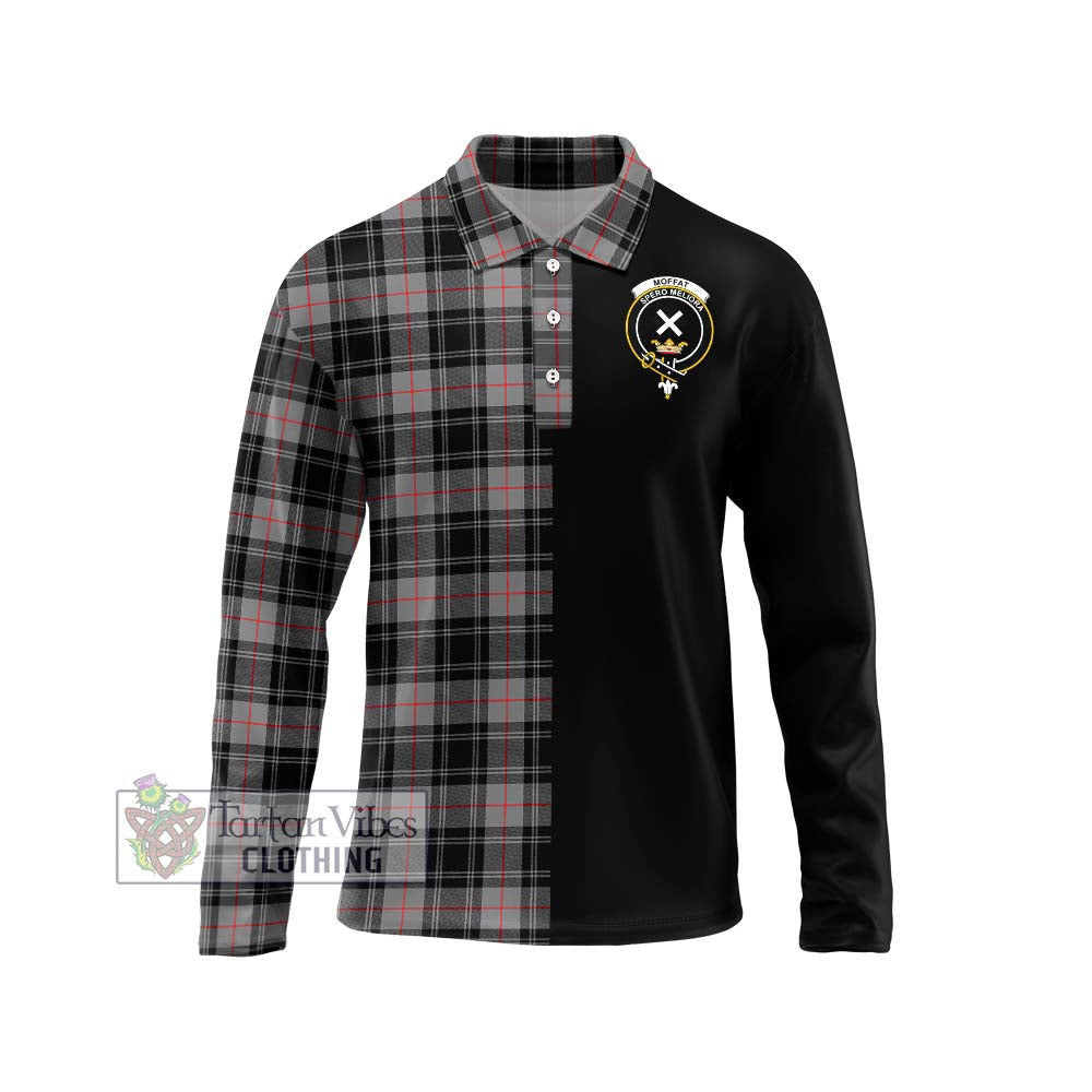 Moffat Tartan Long Sleeve Polo Shirt with Family Crest and Half Of Me Style Unisex - Tartanvibesclothing Shop