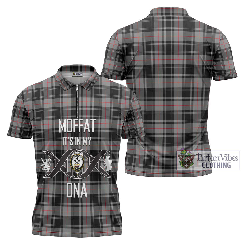 Moffat Tartan Zipper Polo Shirt with Family Crest DNA In Me Style Unisex - Tartanvibesclothing Shop