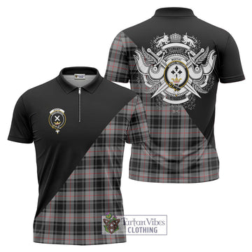 Moffat Tartan Zipper Polo Shirt with Family Crest and Military Logo Style