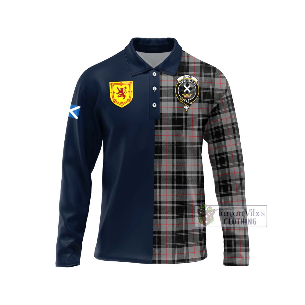 Moffat Tartan Long Sleeve Polo Shirt Alba with Scottish Lion Royal Arm Half Style Unisex - Tartan Vibes Clothing