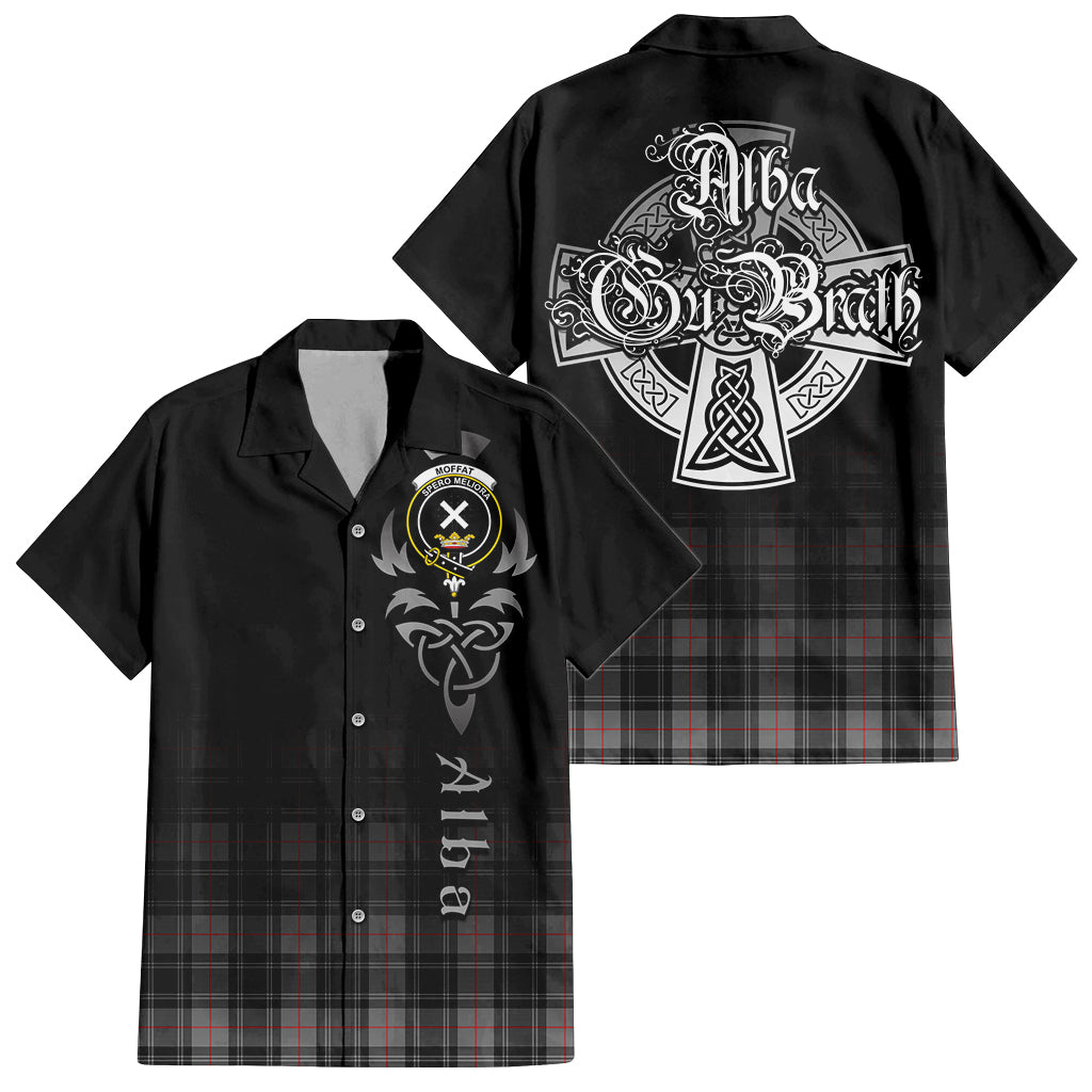 Tartan Vibes Clothing Moffat Modern Tartan Short Sleeve Button Up Featuring Alba Gu Brath Family Crest Celtic Inspired