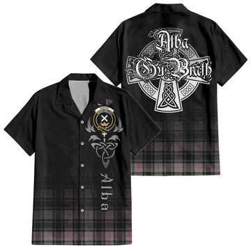 Moffat Tartan Short Sleeve Button Up Shirt Featuring Alba Gu Brath Family Crest Celtic Inspired