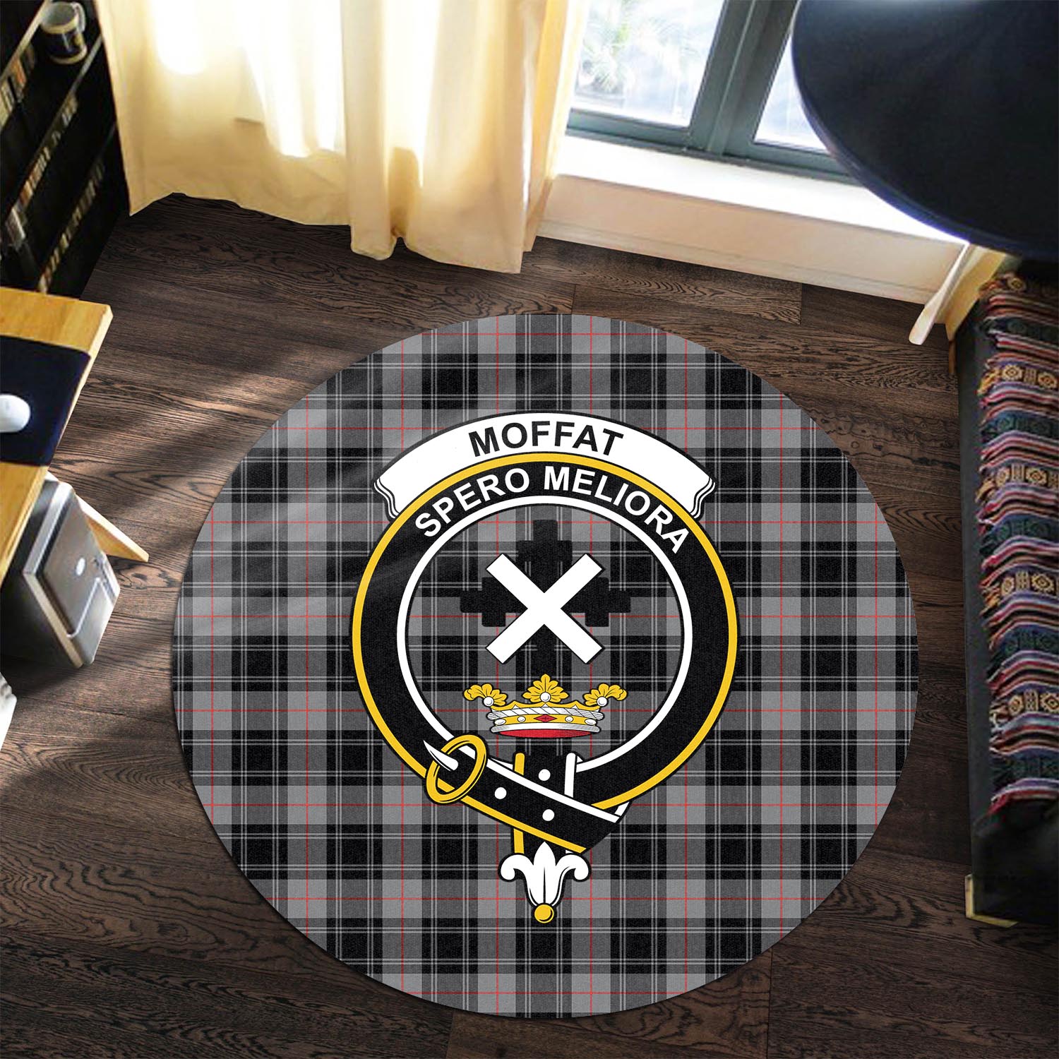 moffat-modern-tartan-round-rug-with-family-crest