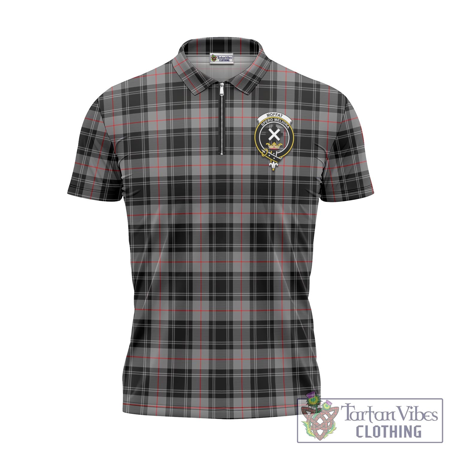 Tartan Vibes Clothing Moffat Modern Tartan Zipper Polo Shirt with Family Crest