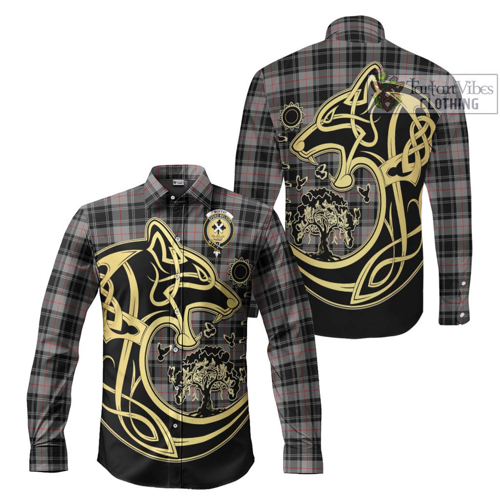 Moffat Tartan Long Sleeve Button Shirt with Family Crest Celtic Wolf Style Men's Shirt S - Tartan Vibes Clothing