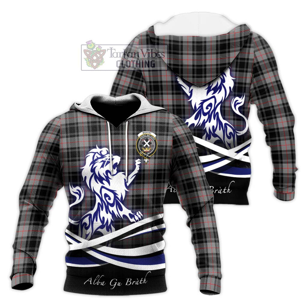 Moffat Tartan Knitted Hoodie with Alba Gu Brath Regal Lion Emblem Unisex Knitted Pullover Hoodie - Tartanvibesclothing Shop