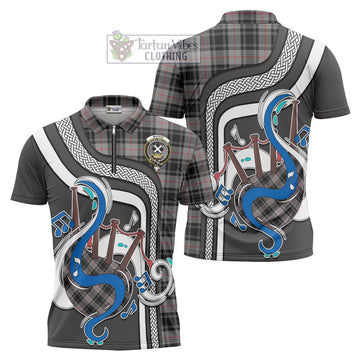 Moffat Tartan Zipper Polo Shirt with Epic Bagpipe Style