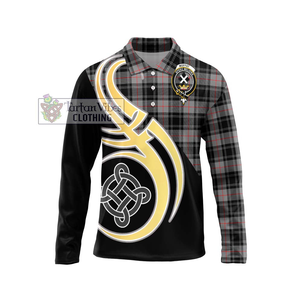 Moffat Tartan Long Sleeve Polo Shirt with Family Crest and Celtic Symbol Style Unisex - Tartan Vibes Clothing