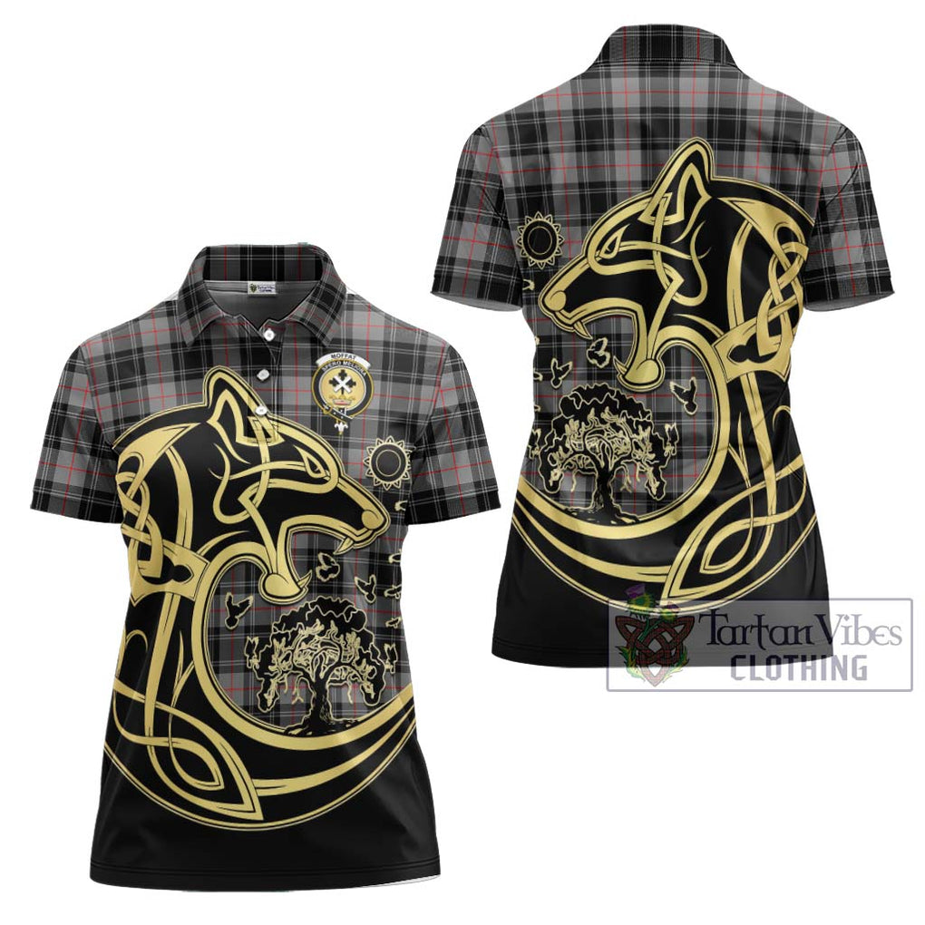 Moffat Tartan Women's Polo Shirt with Family Crest Celtic Wolf Style Women - Tartanvibesclothing Shop