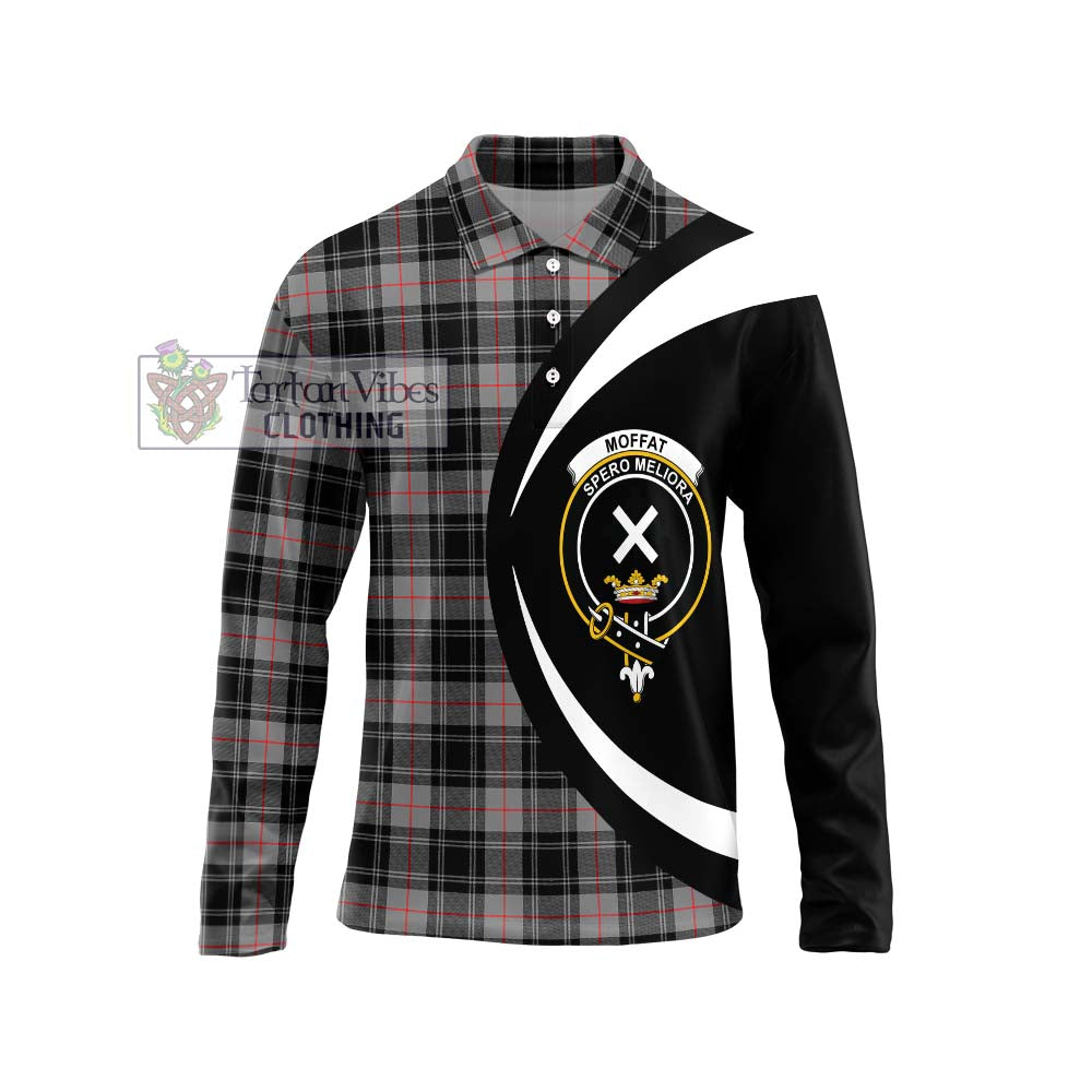 Moffat Tartan Long Sleeve Polo Shirt with Family Crest Circle Style Unisex - Tartan Vibes Clothing