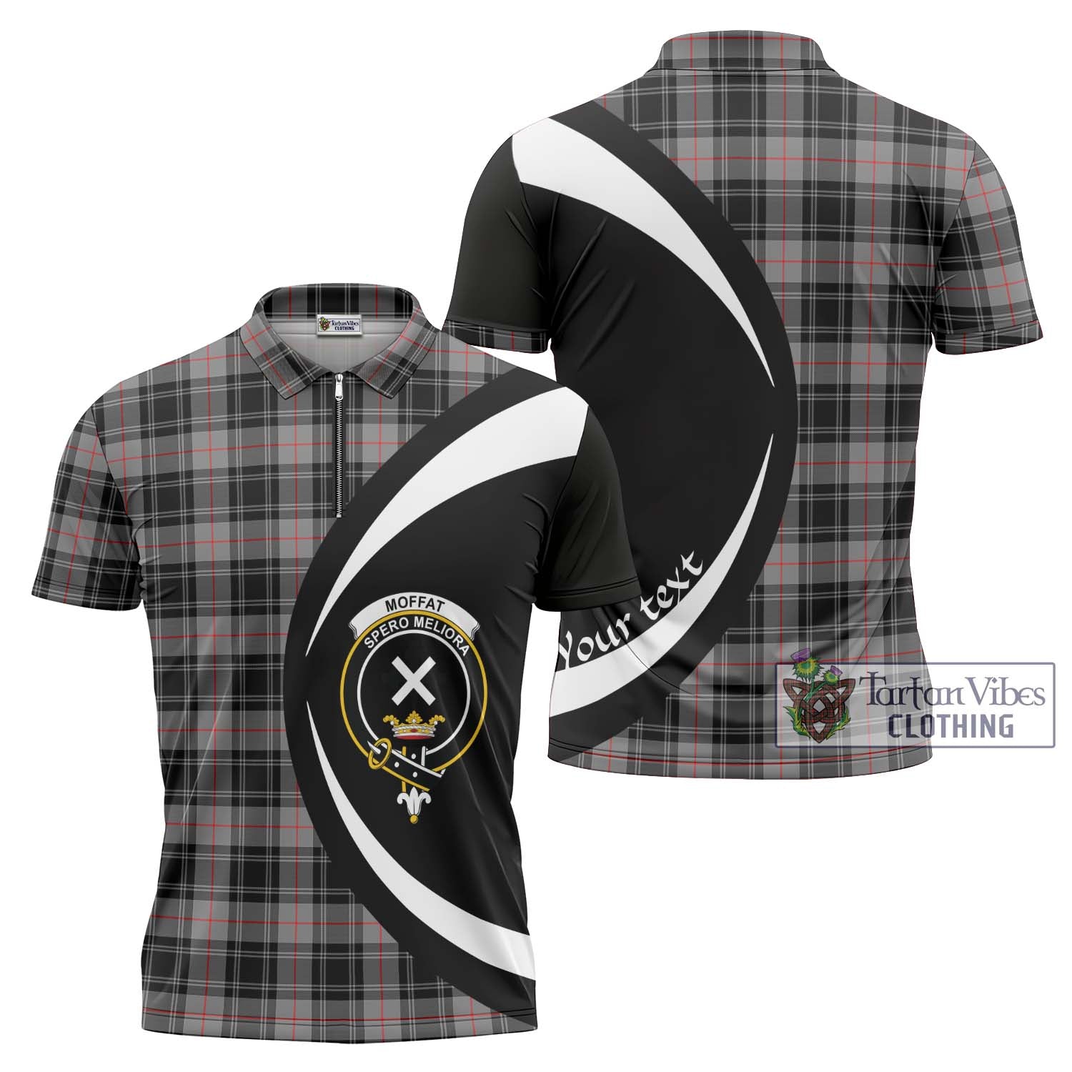 Tartan Vibes Clothing Moffat Modern Tartan Zipper Polo Shirt with Family Crest Circle Style