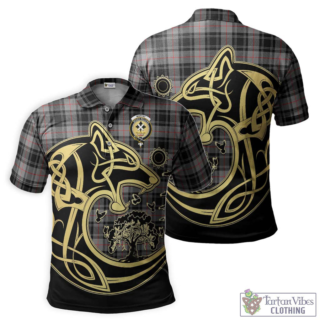 Moffat Tartan Polo Shirt with Family Crest Celtic Wolf Style Kid - Tartanvibesclothing Shop