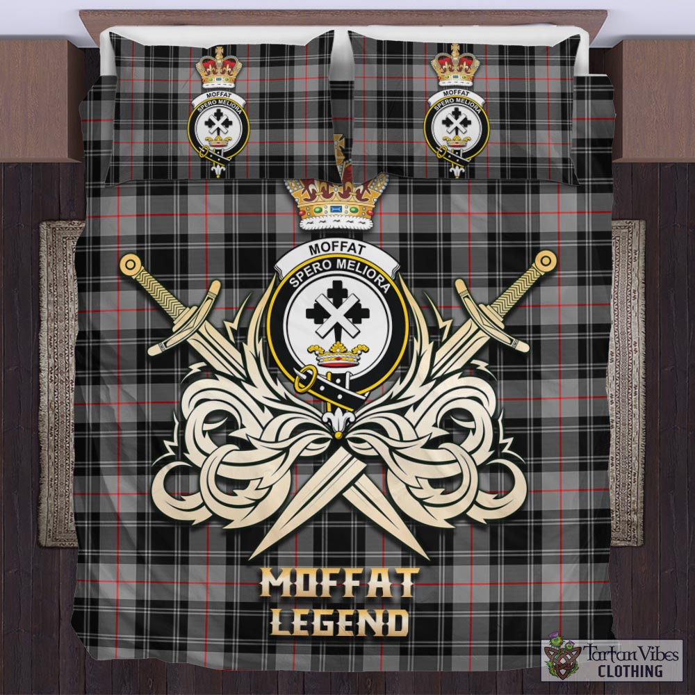 Tartan Vibes Clothing Moffat Modern Tartan Bedding Set with Clan Crest and the Golden Sword of Courageous Legacy