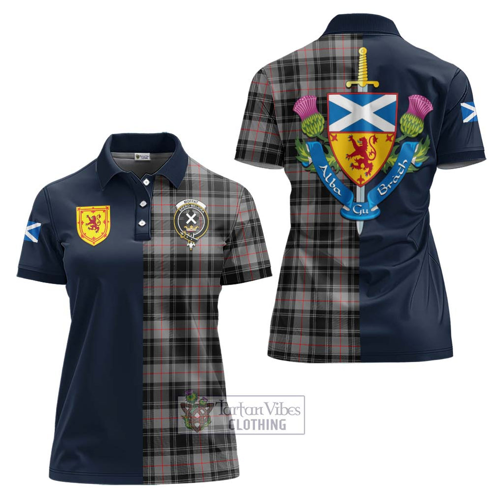 Tartan Vibes Clothing Moffat Modern Tartan Women's Polo Shirt with Scottish Lion Royal Arm Half Style