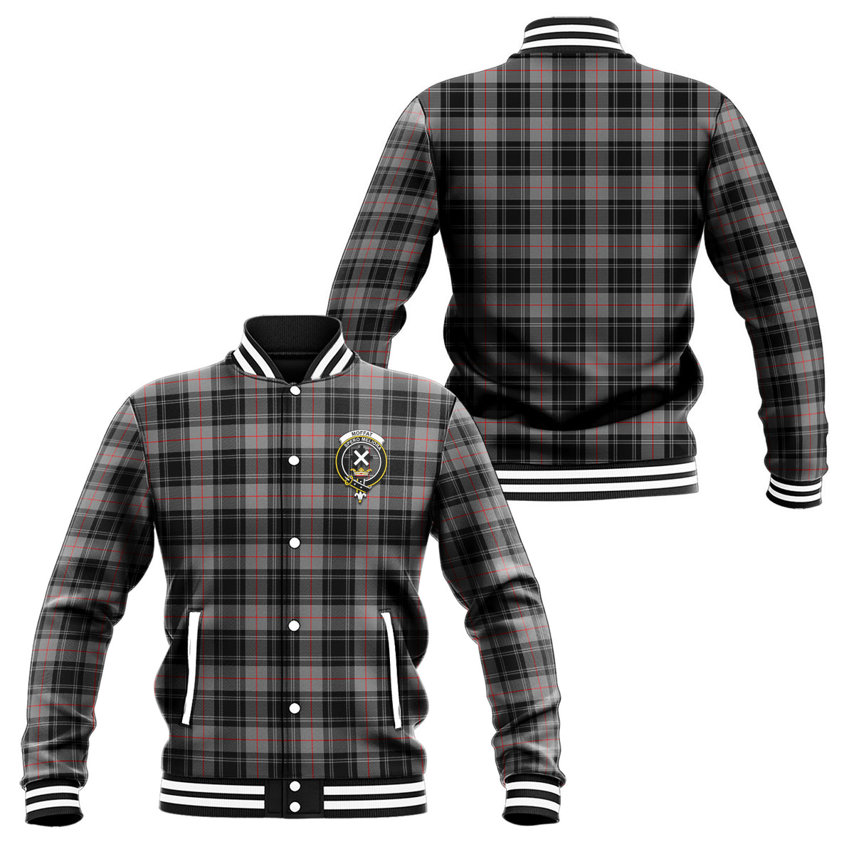 Moffat Tartan Baseball Jacket with Family Crest Unisex - Tartan Vibes Clothing