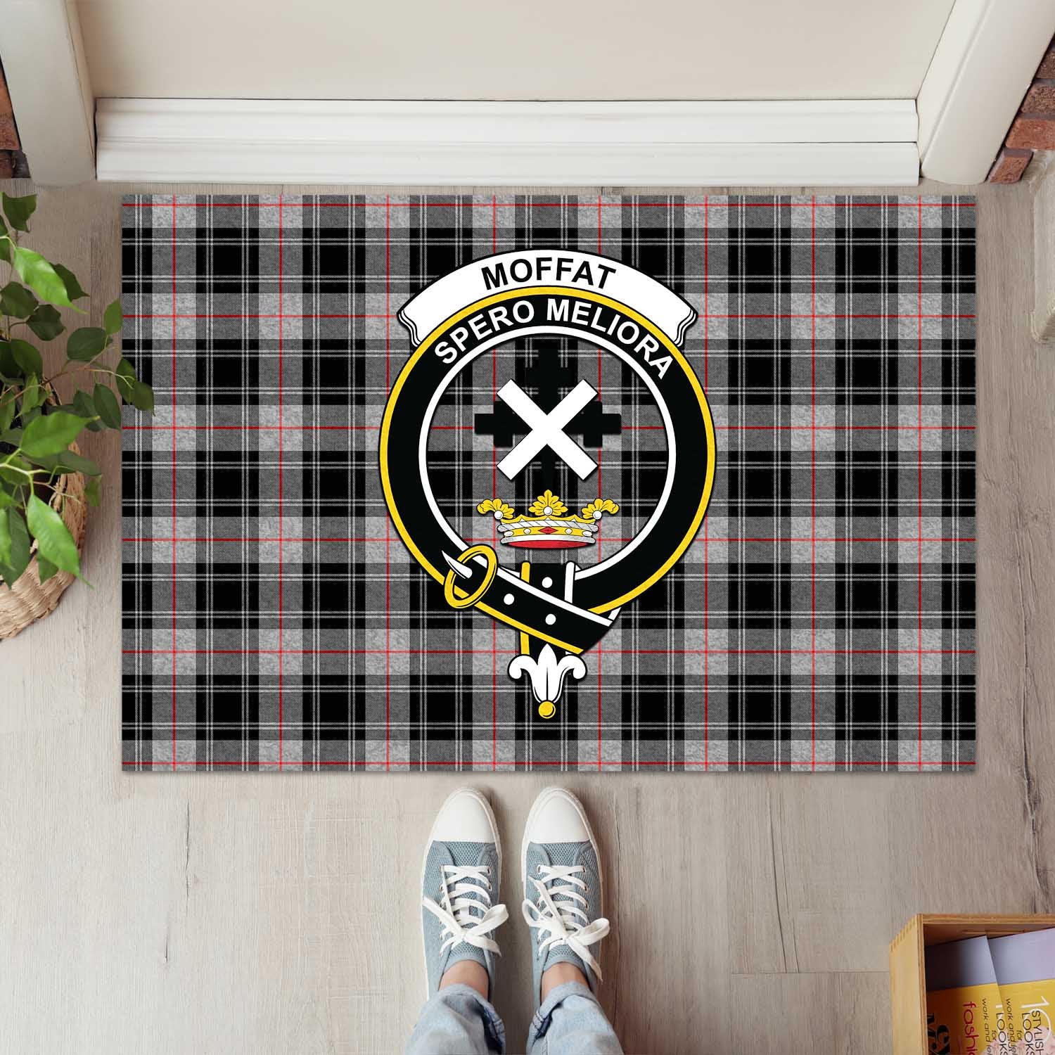 Moffat Modern Tartan Door Mat with Family Crest - Tartanvibesclothing