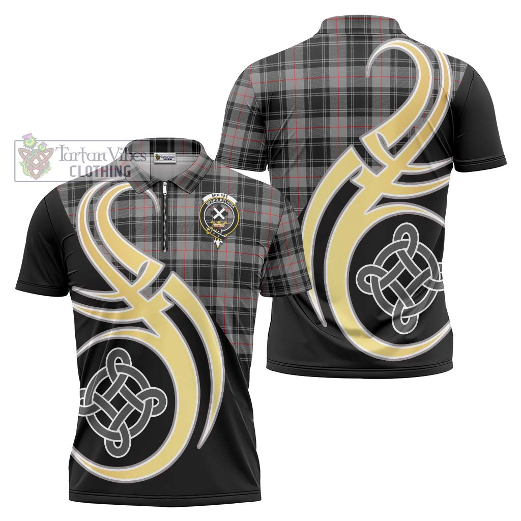 Tartan Vibes Clothing Moffat Modern Tartan Zipper Polo Shirt with Family Crest and Celtic Symbol Style