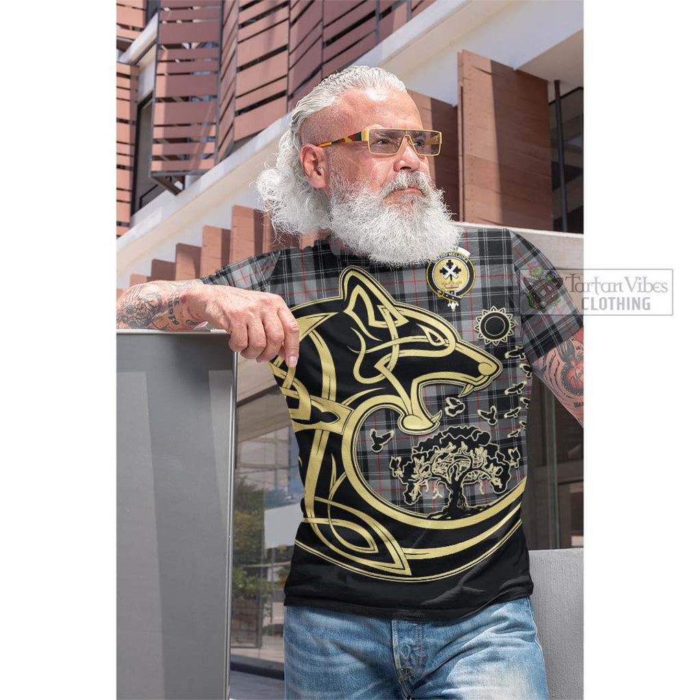 Tartan Vibes Clothing Moffat Modern Tartan Cotton T-shirt with Family Crest Celtic Wolf Style