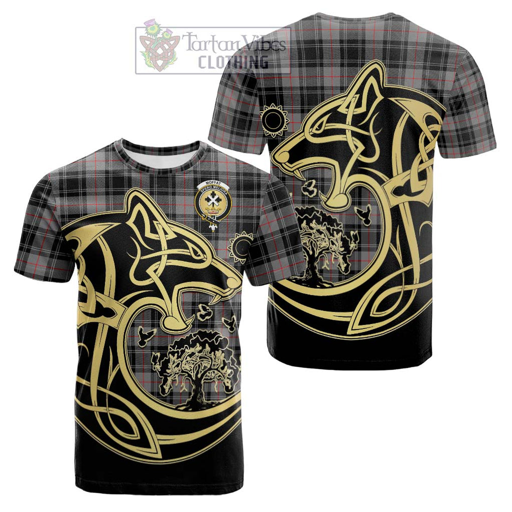 Tartan Vibes Clothing Moffat Modern Tartan Cotton T-shirt with Family Crest Celtic Wolf Style