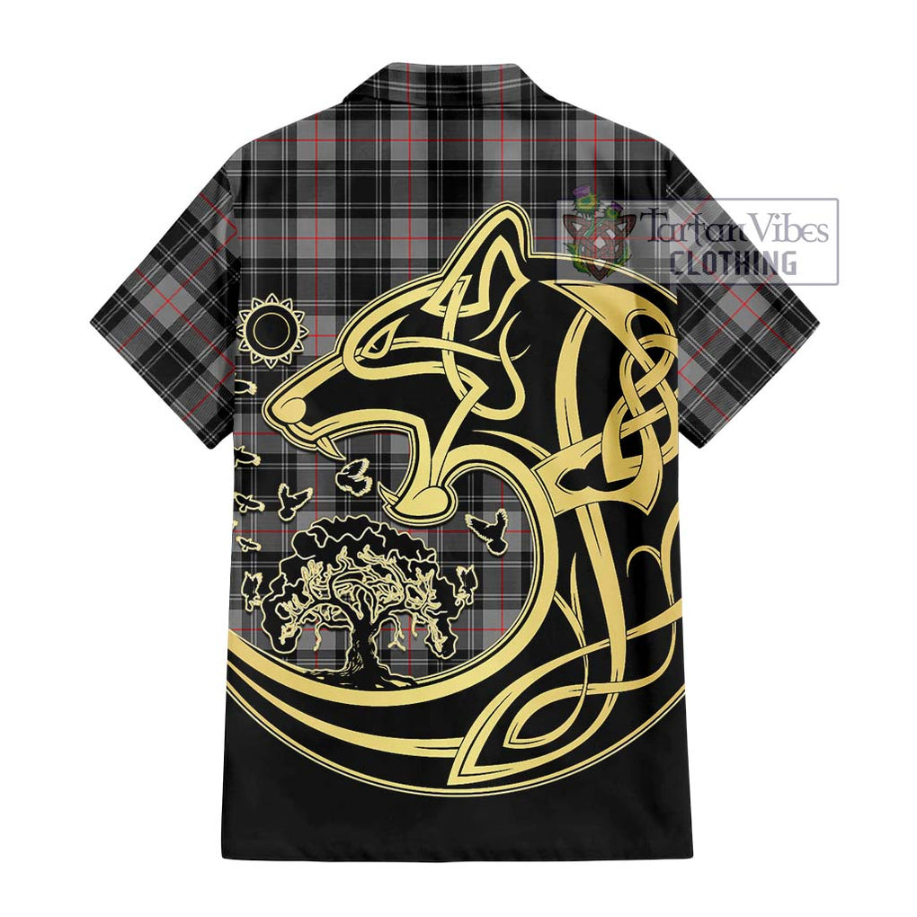 Moffat Tartan Short Sleeve Button Shirt with Family Crest Celtic Wolf Style - Tartan Vibes Clothing