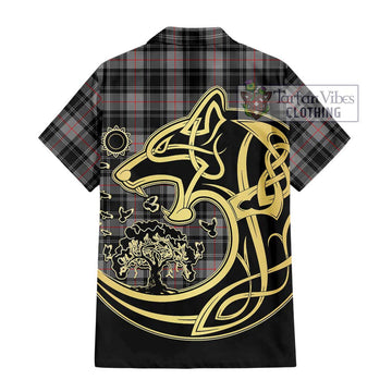 Moffat Tartan Short Sleeve Button Shirt with Family Crest Celtic Wolf Style