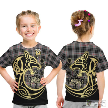 Moffat Tartan Kid T-Shirt with Family Crest Celtic Wolf Style