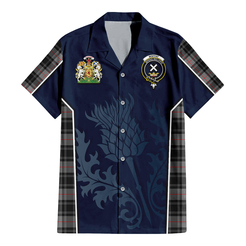 Tartan Vibes Clothing Moffat Modern Tartan Short Sleeve Button Up Shirt with Family Crest and Scottish Thistle Vibes Sport Style