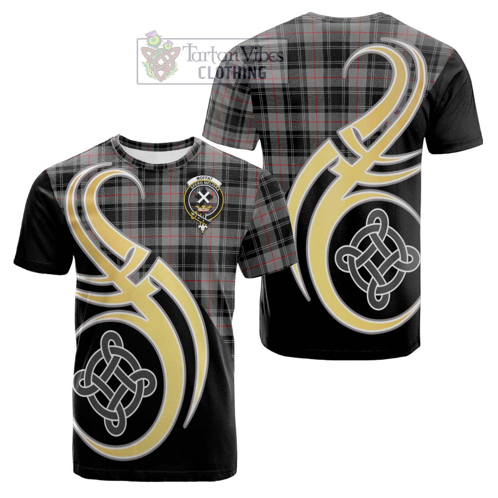 Tartan Vibes Clothing Moffat Modern Tartan Cotton T-shirt with Family Crest and Celtic Symbol Style