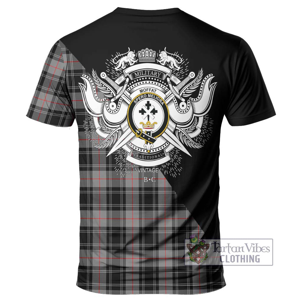 Moffat Tartan T-Shirt with Family Crest and Military Logo Style - Tartanvibesclothing Shop