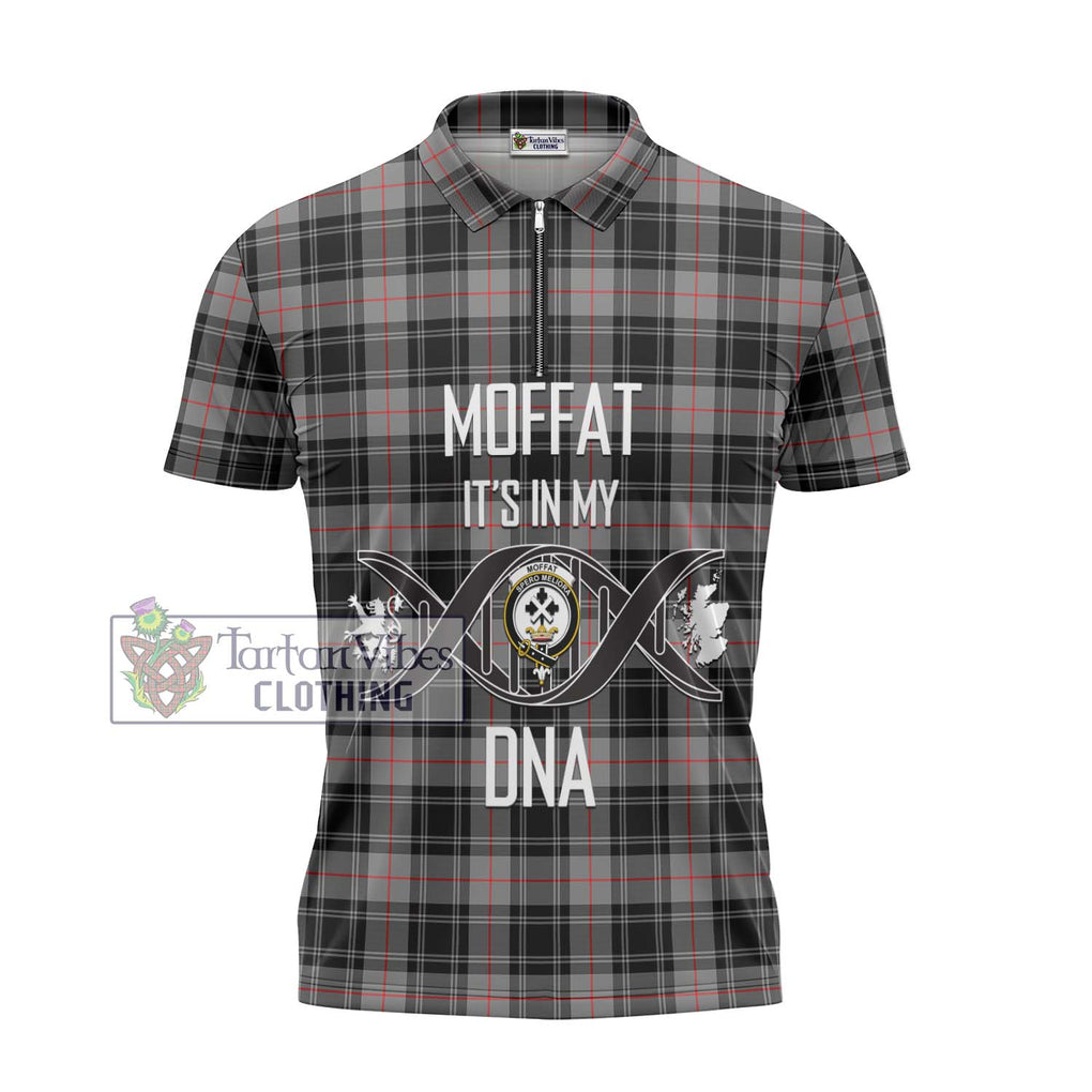 Moffat Tartan Zipper Polo Shirt with Family Crest DNA In Me Style - Tartanvibesclothing Shop