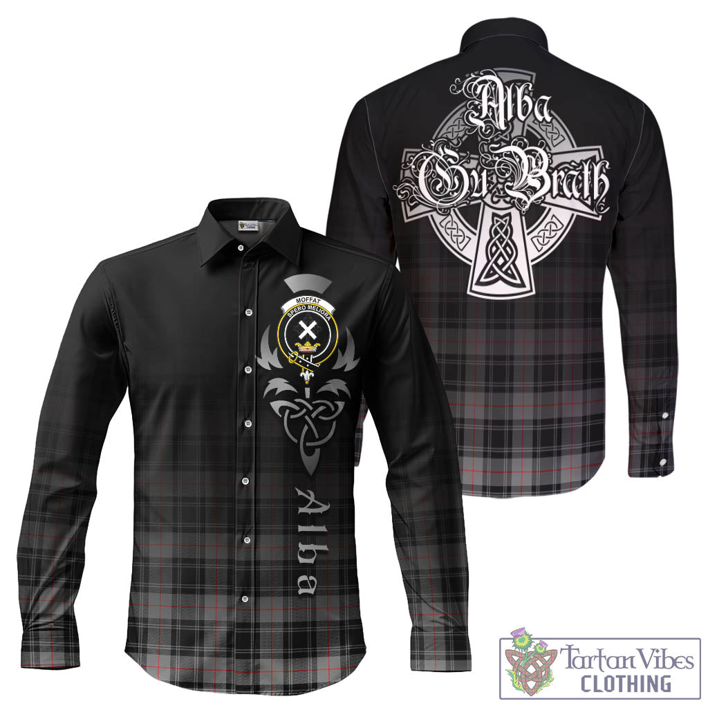 Tartan Vibes Clothing Moffat Modern Tartan Long Sleeve Button Up Featuring Alba Gu Brath Family Crest Celtic Inspired