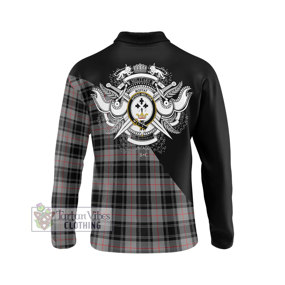 Moffat Tartan Long Sleeve Polo Shirt with Family Crest and Military Logo Style - Tartanvibesclothing Shop