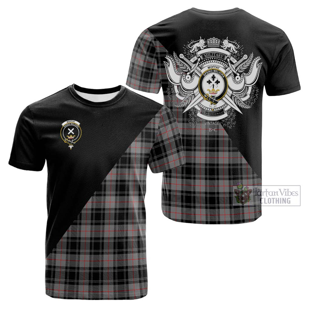 Tartan Vibes Clothing Moffat Modern Tartan Cotton T-shirt with Family Crest and Military Logo Style