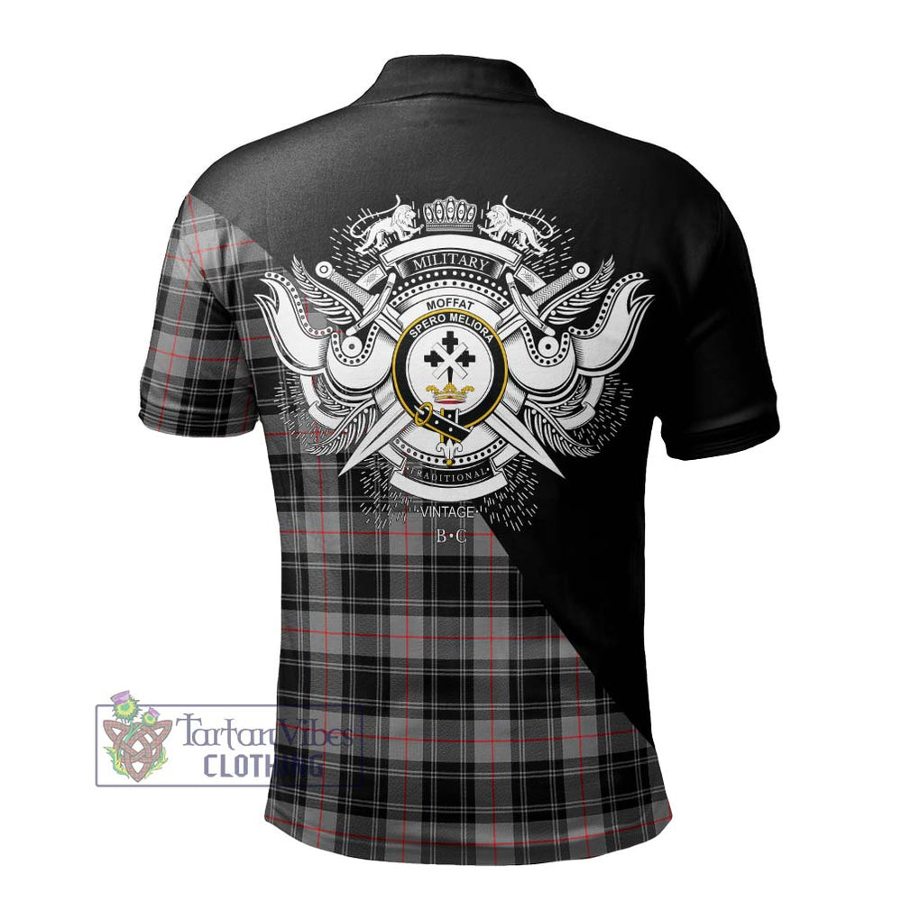 Moffat Tartan Polo Shirt with Family Crest and Military Logo Style - Tartanvibesclothing Shop