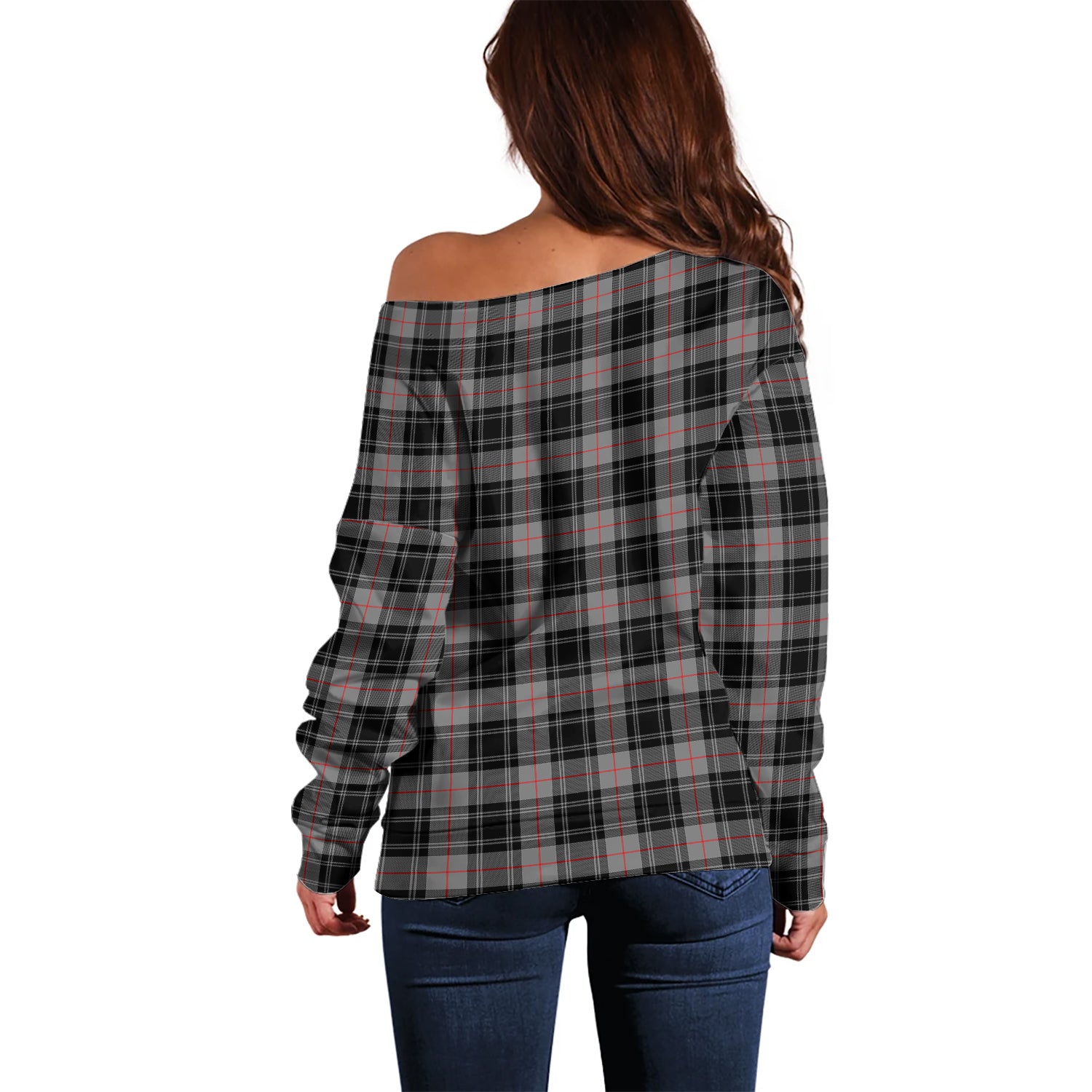 Moffat Modern Tartan Off Shoulder Women Sweater with Family Crest - Tartanvibesclothing