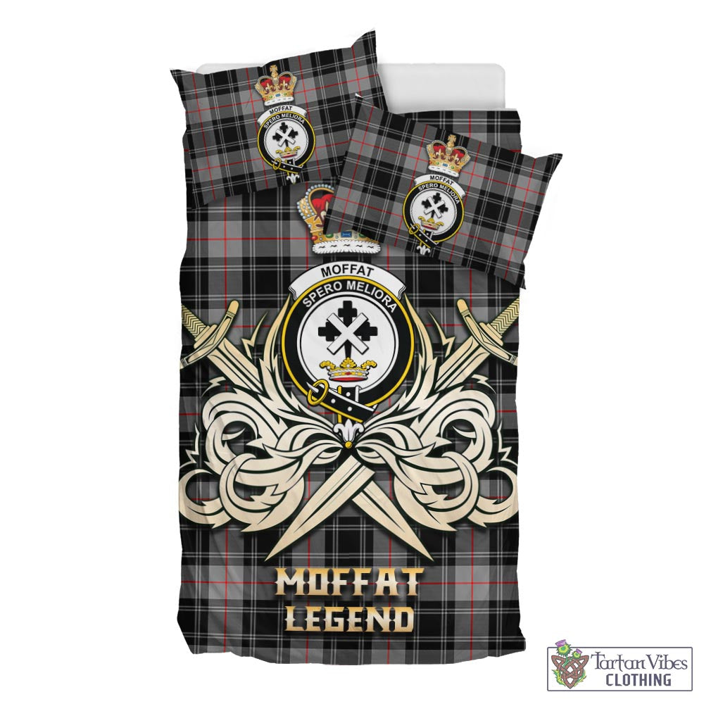 Tartan Vibes Clothing Moffat Modern Tartan Bedding Set with Clan Crest and the Golden Sword of Courageous Legacy