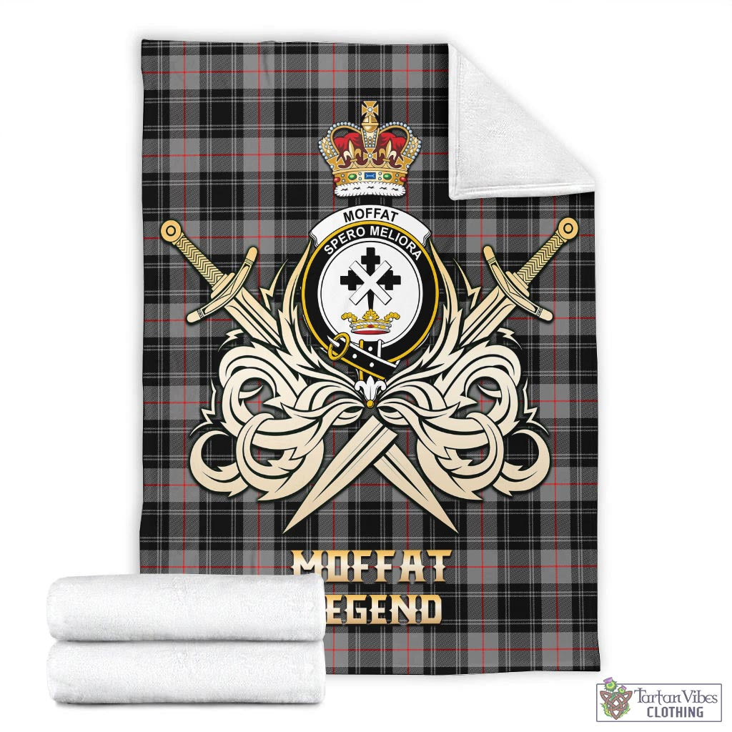 Tartan Vibes Clothing Moffat Modern Tartan Blanket with Clan Crest and the Golden Sword of Courageous Legacy