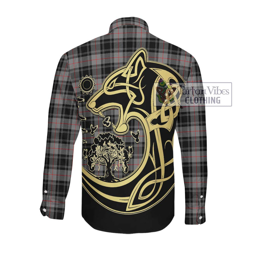 Moffat Tartan Long Sleeve Button Shirt with Family Crest Celtic Wolf Style Men's Shirt - Tartan Vibes Clothing