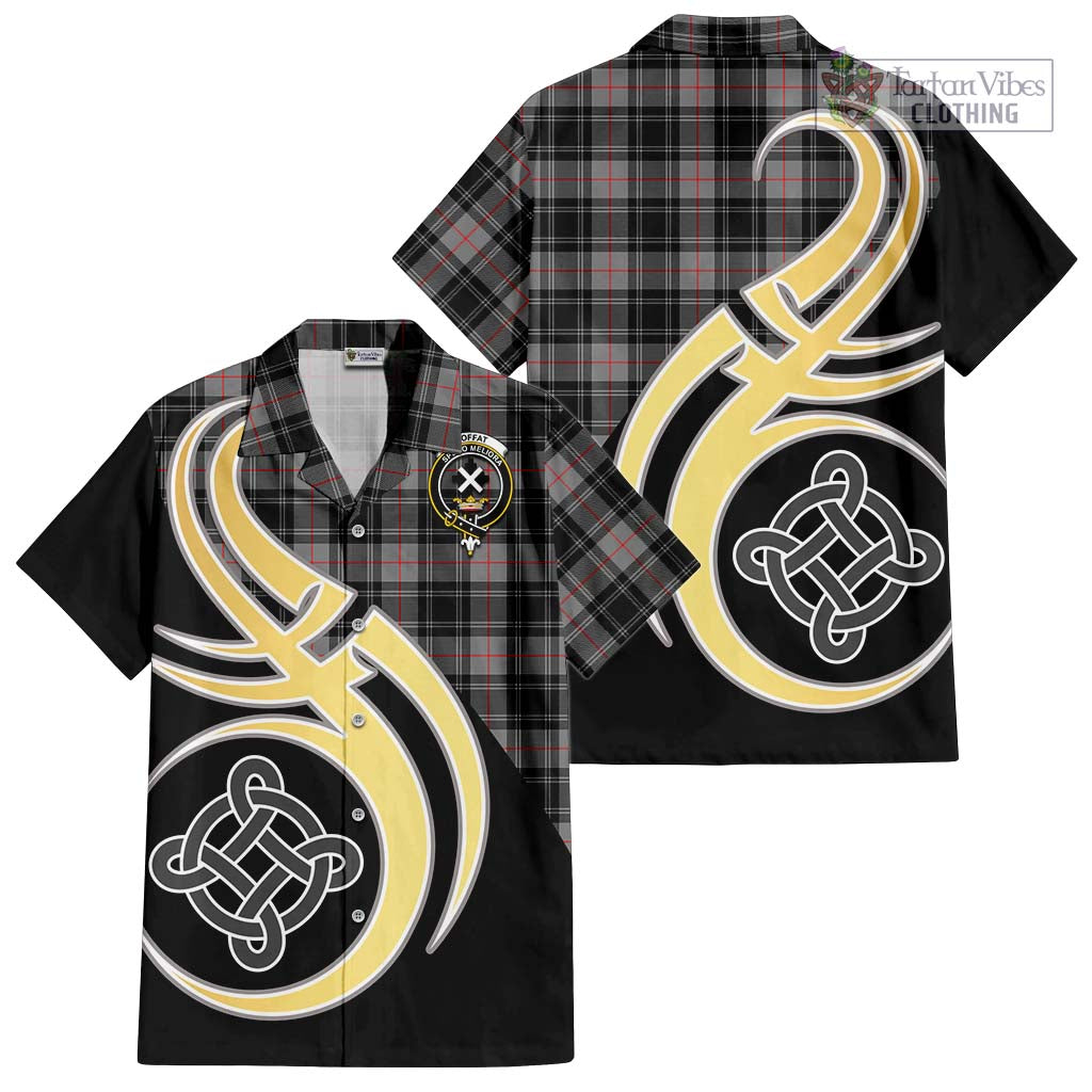 Moffat Tartan Short Sleeve Button Shirt with Family Crest and Celtic Symbol Style - Tartan Vibes Clothing