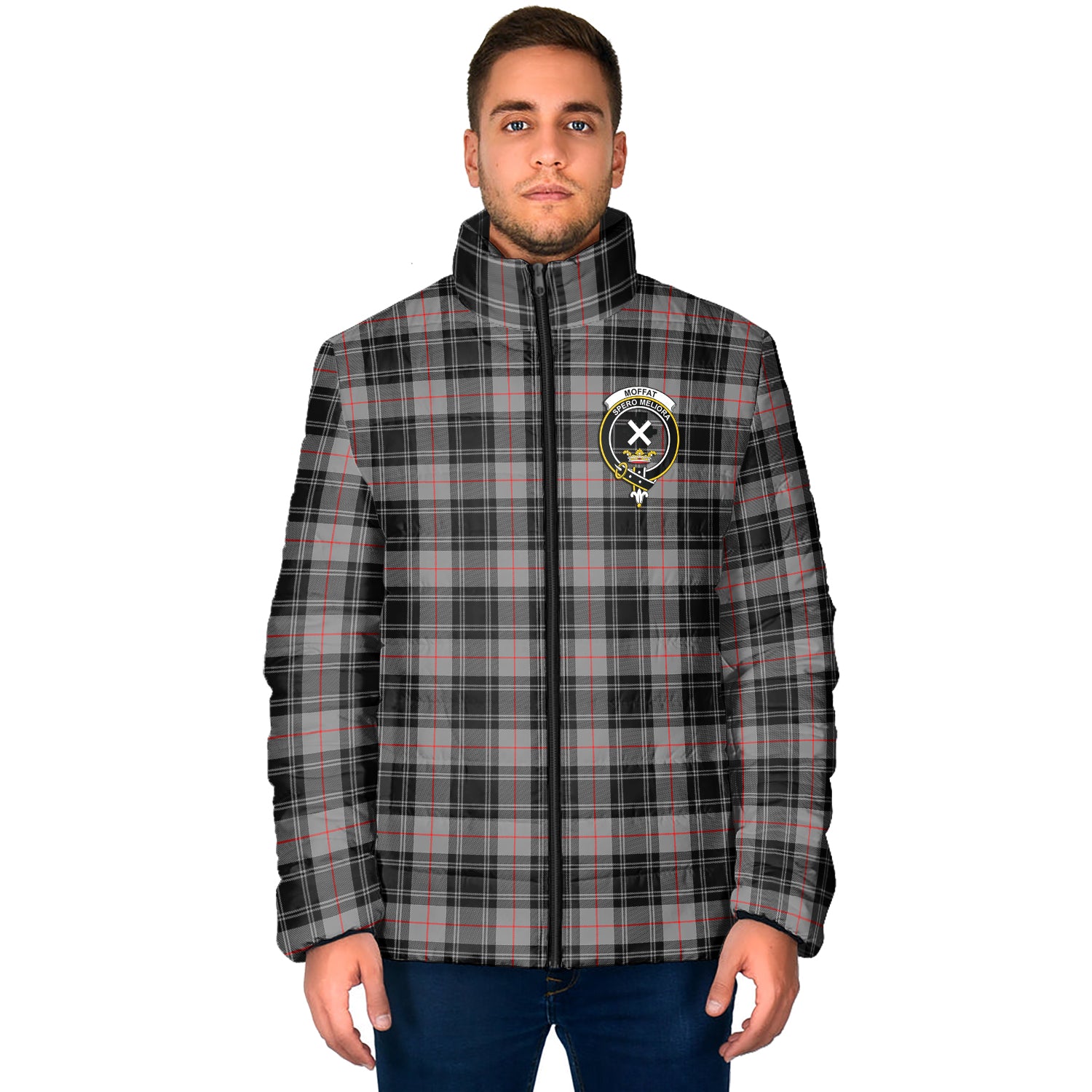 Moffat Tartan Padded Jacket with Family Crest - Tartan Vibes Clothing