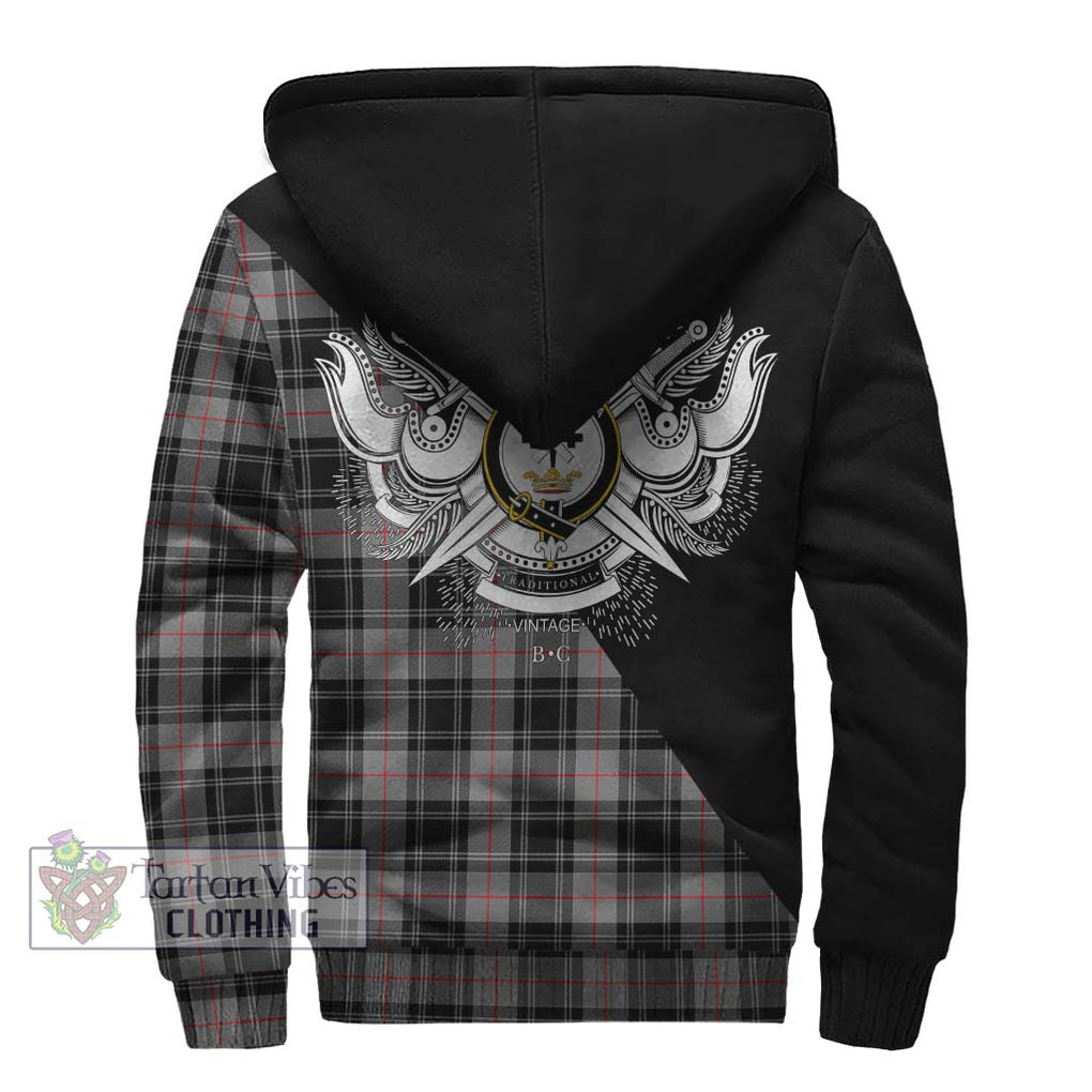 Moffat Tartan Sherpa Hoodie with Family Crest and Military Logo Style - Tartanvibesclothing Shop